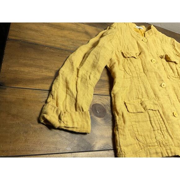 Eileen Fisher Jacket Mustard Marigold Yellow Womens Linen Utility Lightweight XL - Picture 4 of 11